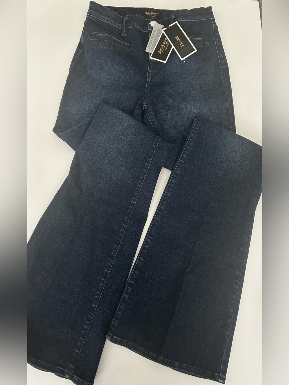 Juicy Couture Women’s Flare Jeans Dark Wash Blue 5-Pocket Logo Denim Size 27